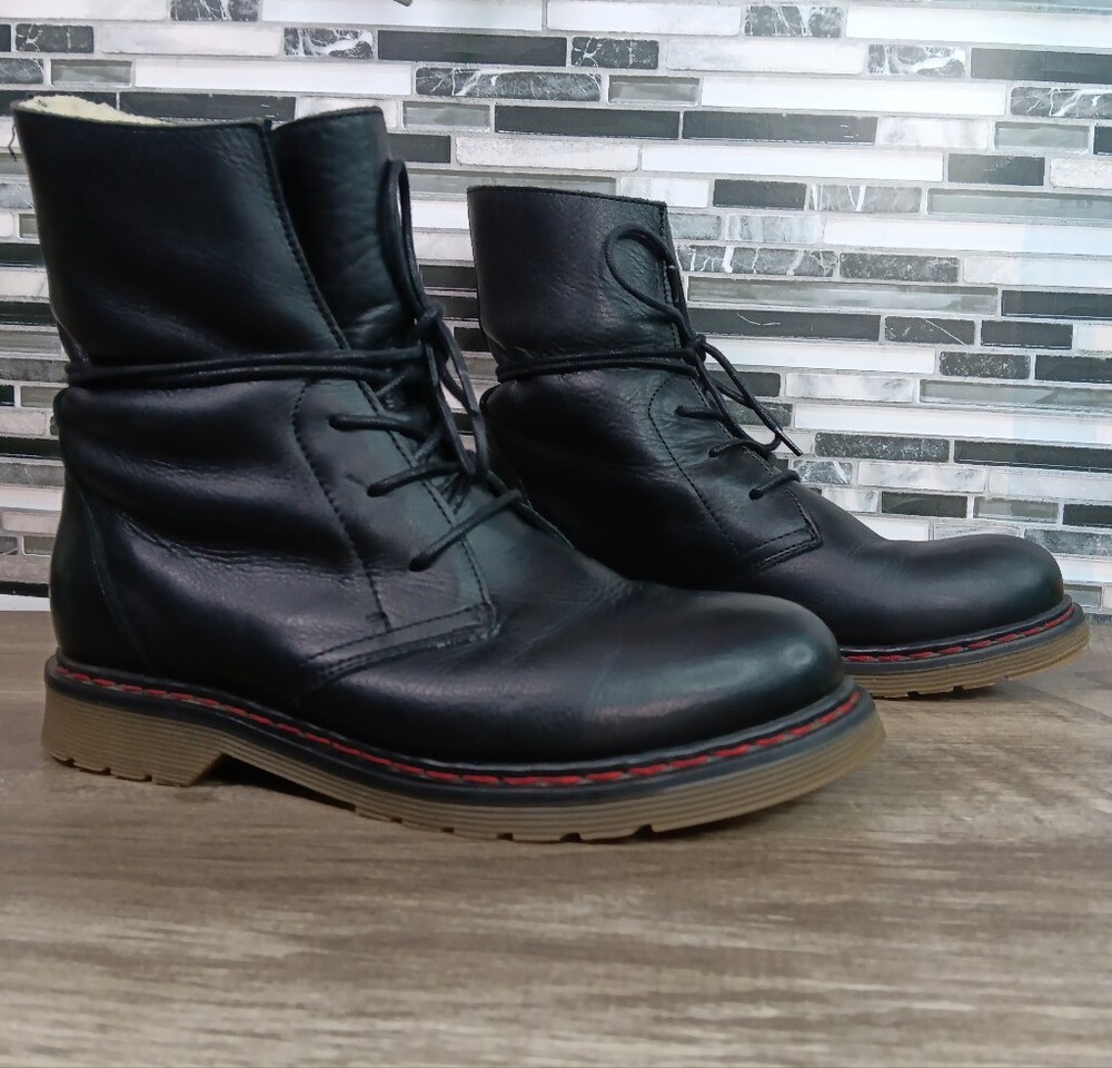 Avellini 38 Euro Soft Black Leather Moto Lace Up Combat Boots
